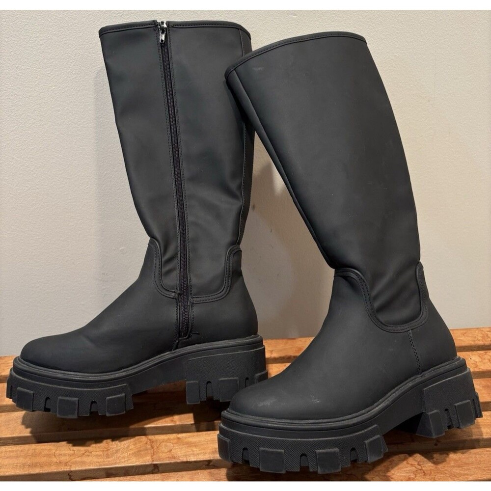 ASOS Black Knee High Chunky Platform Zip Boots Women's US 6 EU 37 UK 4 EXCELLENT